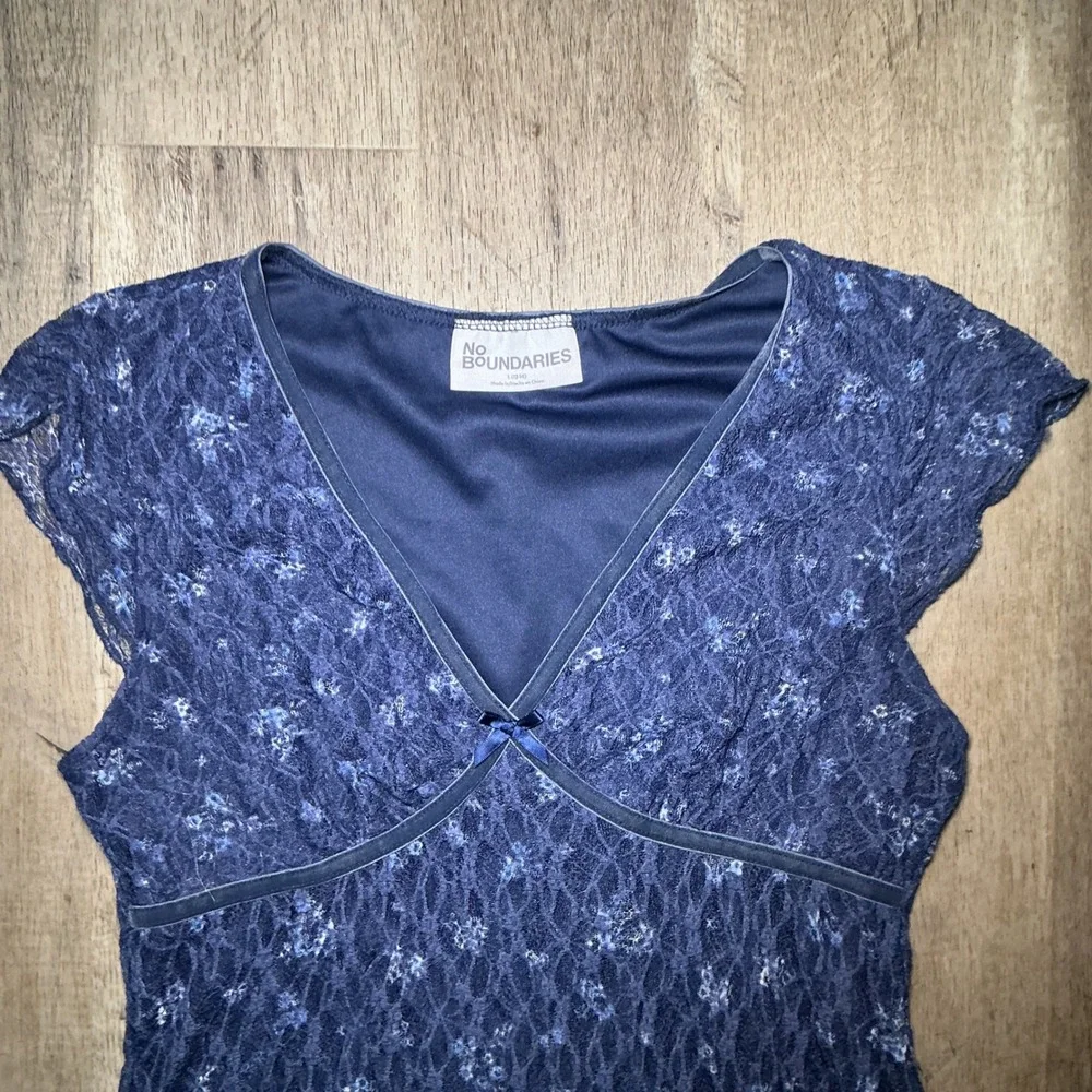 No Boundaries Floral Lace Mini Dress Size L Blue Vintage - Picture 2 of 5